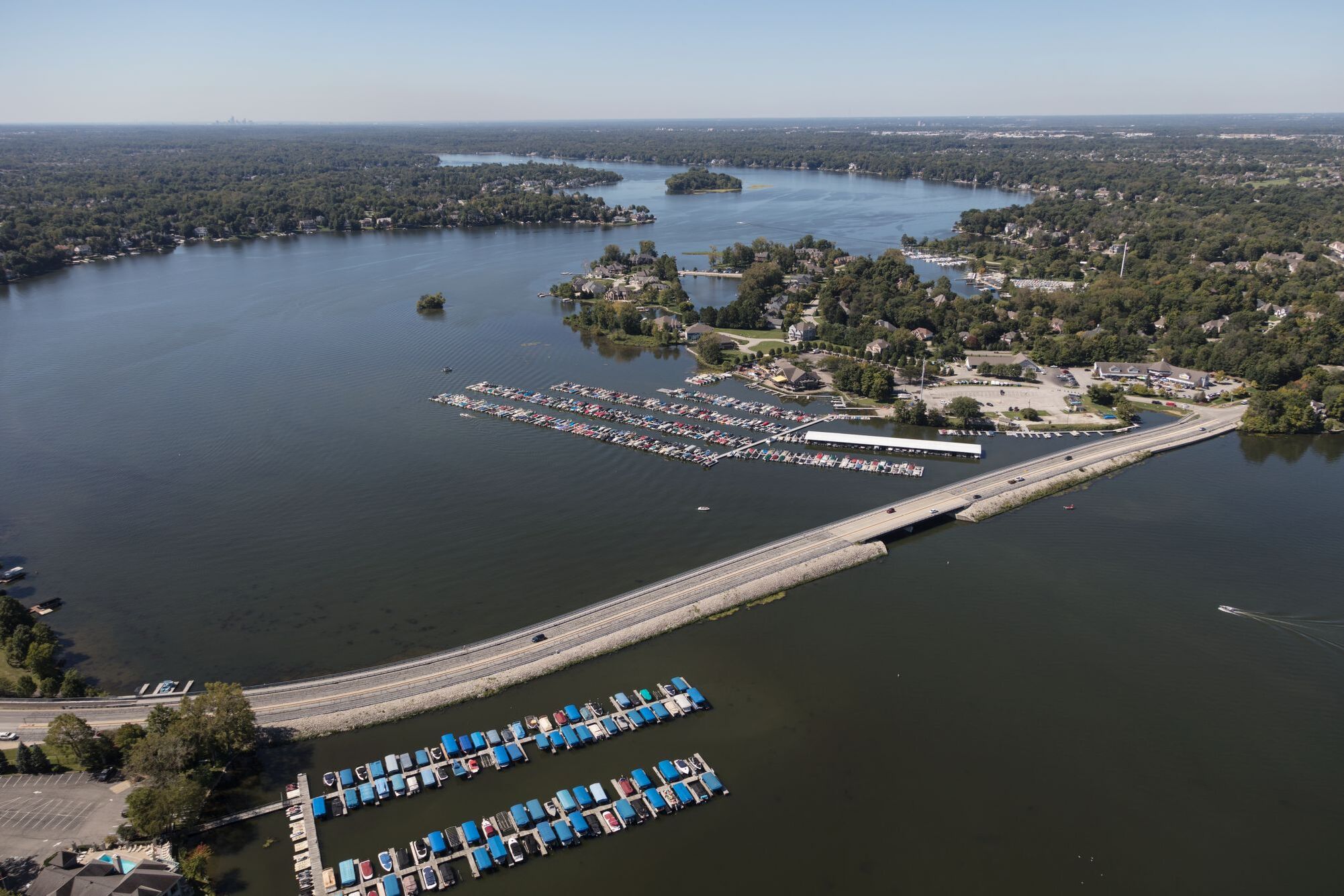 Aerial view of Geist Reservoir, Fishers Indiana